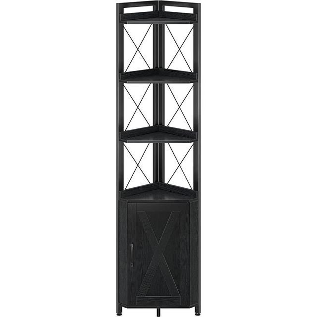 Rolanstar Corner Shelf 5-Tier with Storage, Rustic Corner Bookshelf Stand Storage Rack Plant Stand for Living Room, Home Office, Kitchen, Small Space, Black 12.5"D x 18.9"W x 70.9"H