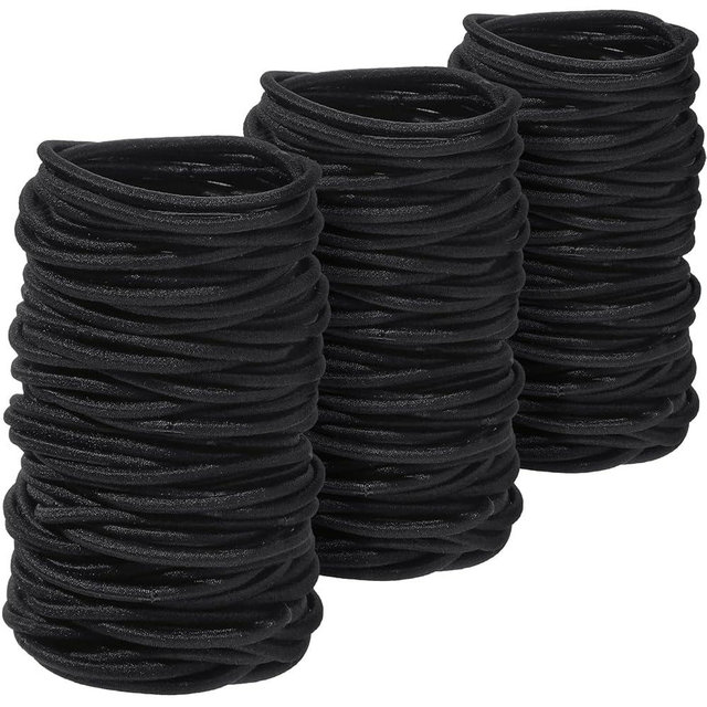Canlierr 500 Pcs Hair Ties Bulk for Thick Non Metal Hair Elastics Rubber Bands Ponytail Holders for Women Men Straight Thick Curly (Black,2 mm X 3.5 cm)