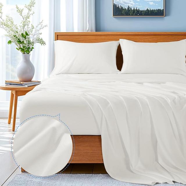 Shilucheng 4 Piece Queen Sheet Sets, Breathable Hole Structures 100% Cotton Sheets, Deep Pocket Up to 16", Cooling & Soft Bed Sheets, Hotel Bedding Set, White