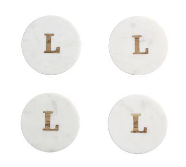 Alphabet Marble & Wood Coasters, Set of 4 - L