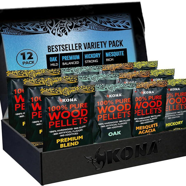 Kona Wood Pellets Intended for Ninja Woodfire Grill, 12 Stay-Fresh Smoke Pods (4 Flavors) - Sealed Single-Use Pouches for No-Mess Smoking Sessions