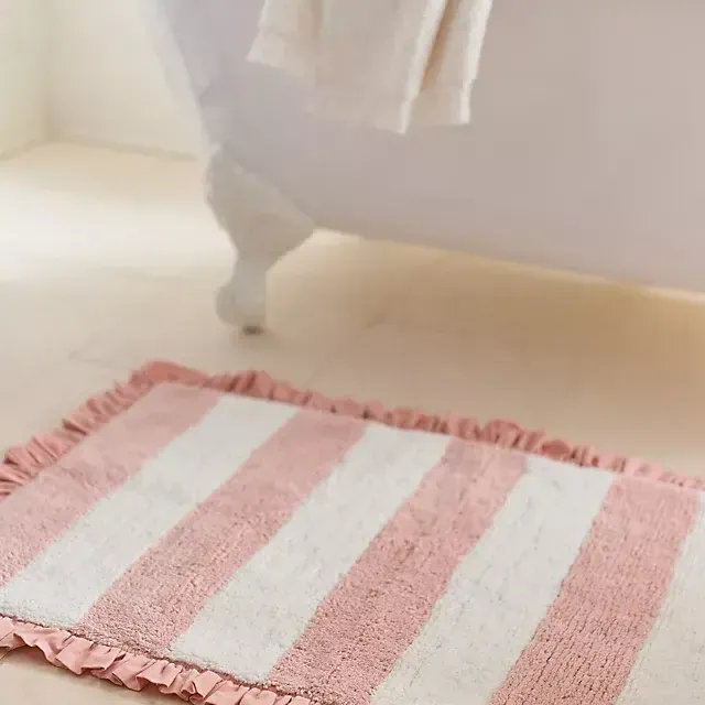 Maeve Ruffled Stripe Tufted Bath Mat