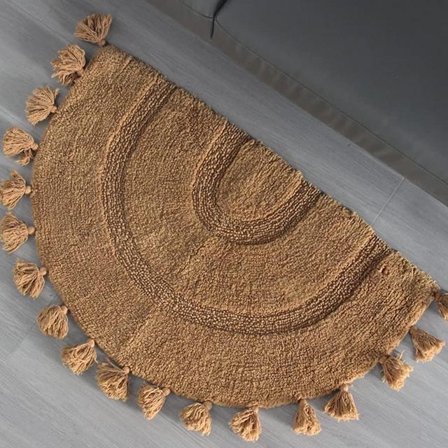Cute Bathroom Rug Tufted Cotton Rug with Tassels Hand Woven Cotton Mat Washable Area Rug for Entryway Bedroom Laundry Living Room - 19.7"x31.5", Brown