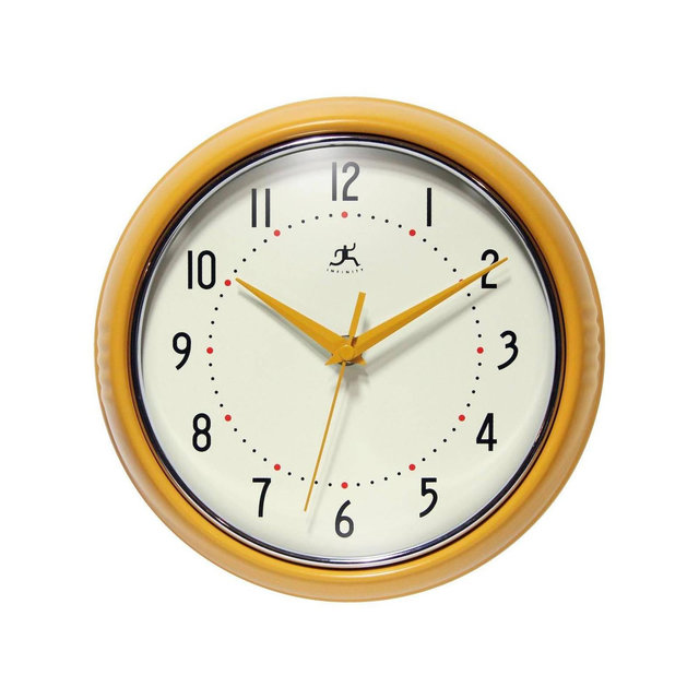 9.5" Retro Wall Clock Saffron Yellow - Infinity Instruments