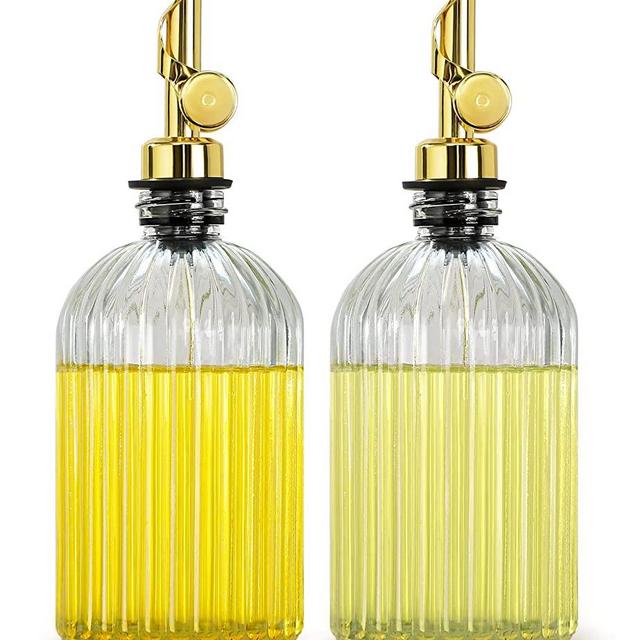 GMISUN Oil and Vinegar Dispenser Set, Premium Olive Oil Dispenser Bottle for Kitchen, Glass Coffee Syrup Dispenser, Cooking Oil Decanter Cruet with Leak Proof Auto-Flip Spout, 2 Pack