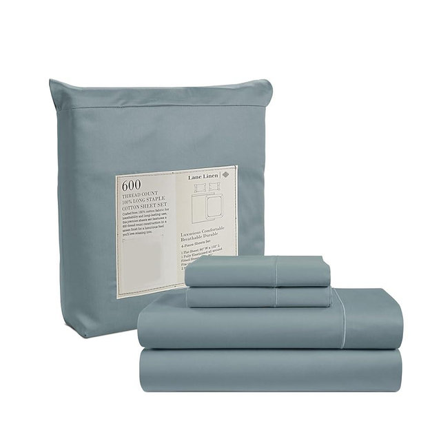 Lane Linen Full Size Sheets Set - 600 TC Full Bed Sheets Set - 100% Cotton Sheets Full Size - Ultra Soft Full Sheet Set - Sateen Weave Bedding Sheets & Pillowcases Sets - Luxury Full Sheets Set - Blue