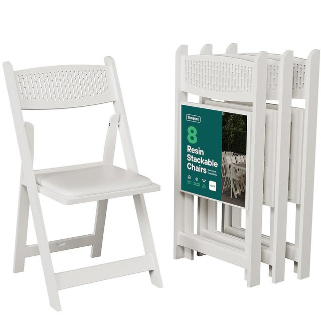 SIMPLEX White Stackable Folding Chairs with Padded Seat & Mesh Back, Padded Indoor/Outdoor Folding Chair, Lightweight Foldable Chairs, Weight Capacity 800LBs (8 Pack)