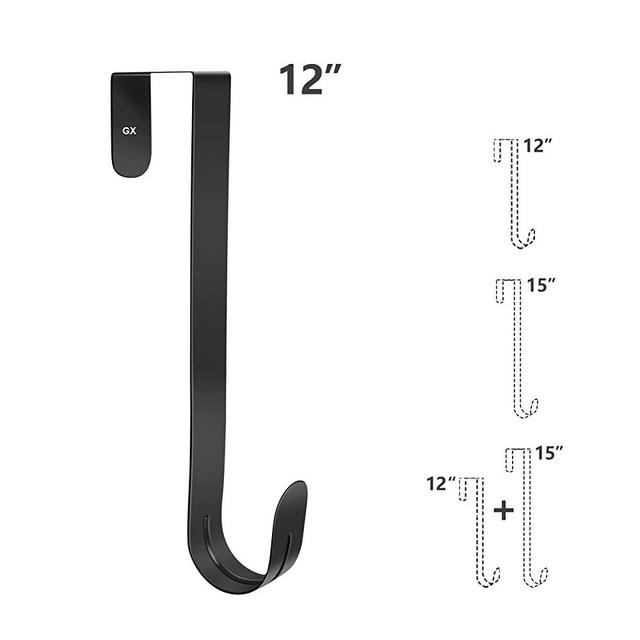 GameXcel Wreath Hanger for Front Door - Large Wreath Metal Hook for Christmas Wreath Over The Door Hanger 12" Black