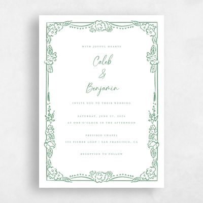Green Floral Wedding Invitation - Oia Classic