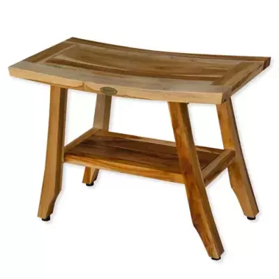 EcoDecors® EarthyTeak™ Satori 24-Inch Teak Shower Bench with Shelf