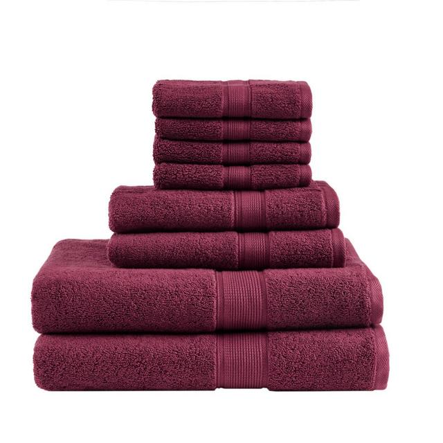 8pc Cotton Bath Towel Set Burgundy
