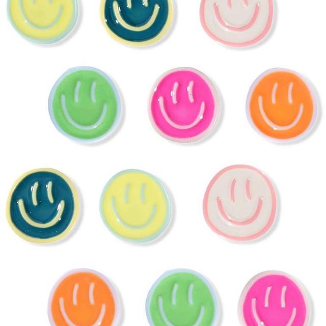 Mymazn 12Pcs Fridge Magnets Cute Refrigerator Magnets, Colorful Magnets for Whiteboard Cabinet Locker, Resin Smiley Face Decorative Magnets for Classroom Kitchen Office