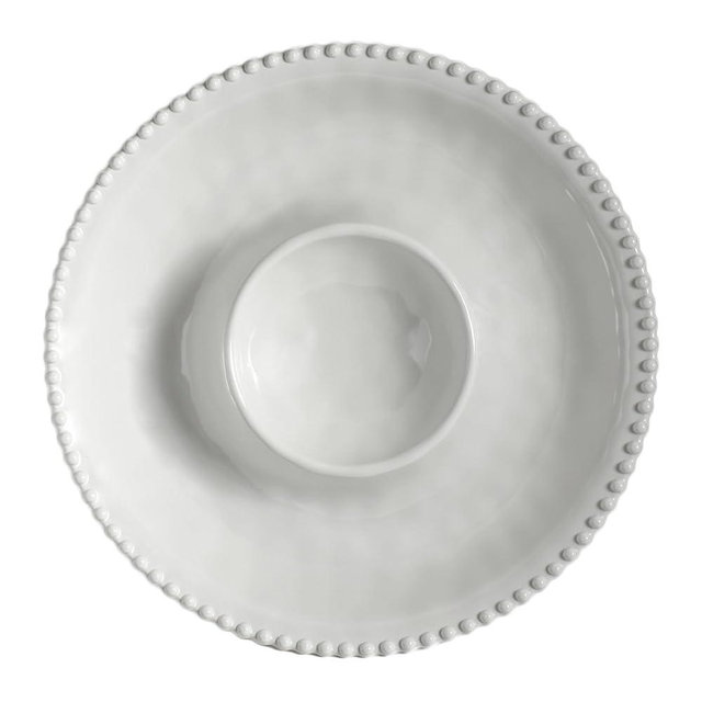 Merritt Beaded Pearl Melamine Chip & Dip Plate, Cream