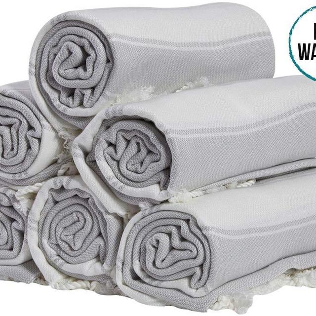 (Set of 6) XXL Turkish Cotton Bath Beach Hammam Towel Peshtemal Throw Fouta Blanket Set