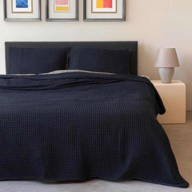 Viva Maison Premium Waffle Blanket Queen XL Size Black - Luxury, Pure 100% Turkish Cotton, Light & Airy Waffle Weave All-Season Quilt - Decorative Bedspread (Black, Queen XL 95" x 102" Inch)