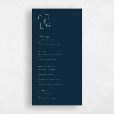 Deepest Teal, Blue Wedding Menu - Olney