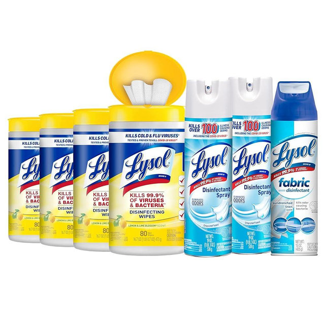 Lysol Disinfectant Wipes 80ct (Pack of 4) Disinfectant Spray, Crisp Linen, 19oz (Pack of 2 Fabric Disinfectant Spray, Sundrenched Linen, 15oz