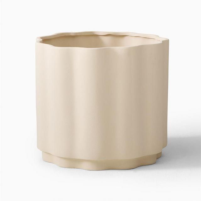 Wavy Ceramic Medium Floor Planter, 17.25" x 15.4", Alabaster