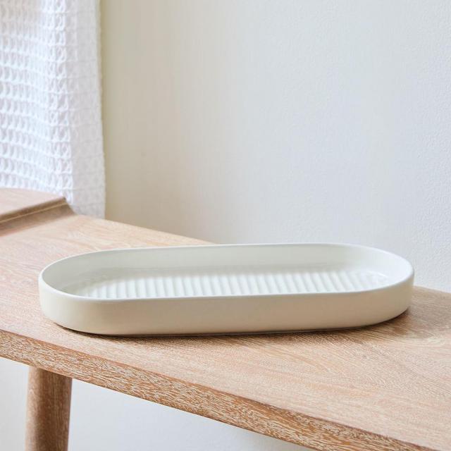 Carved Ceramics Bath Collection, Cream, Tank Tray