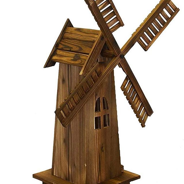 PierSurplus Wooden Dutch Windmill Back Yard Decorations - Classic Old-Fashioned Windmill for Garden, Patio-34 in Tall