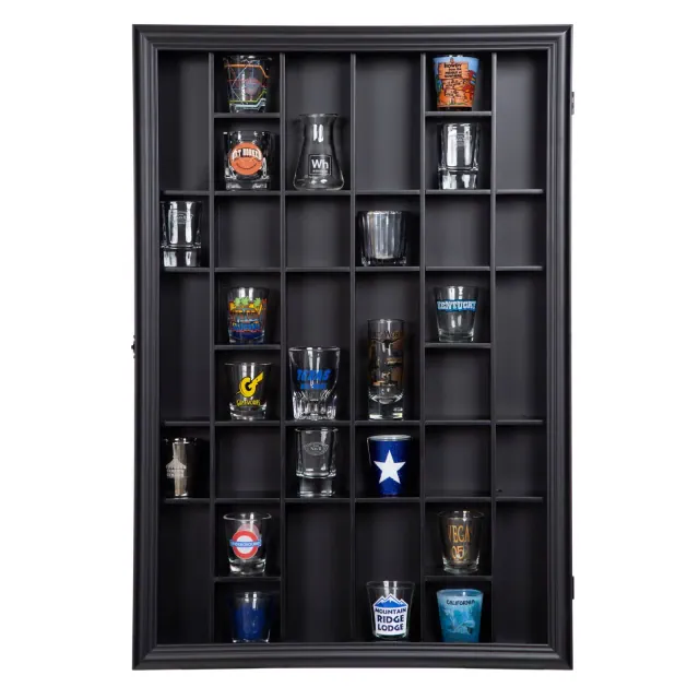 Gallery Solutions 36 Opening Shot Glass Case Display Boxes Black