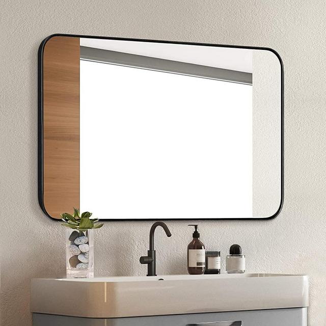 Clavie Wall Mirror 24x36 Inch Mirror for Bathroom Metal Frame Rounded Corner Rectangle Mirror Modern Bathroom Mirror Vertical or Horizontal Hanging Decorative Wall Mirrors for Living Room, Bedroom