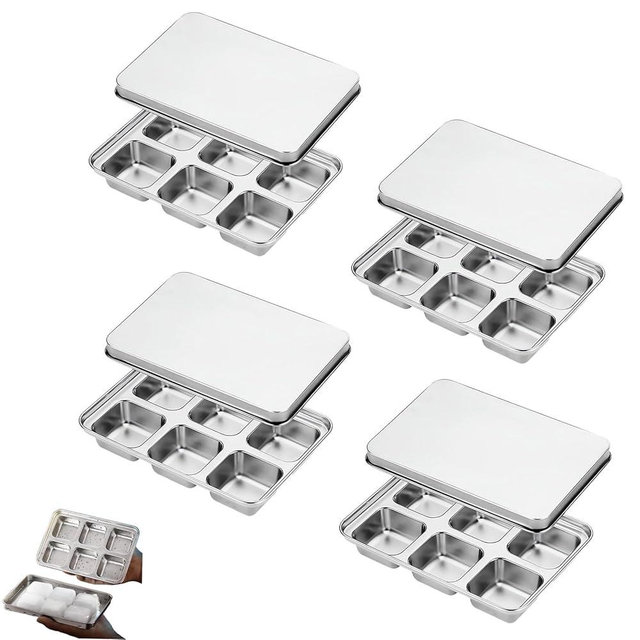 Stainless Steel Ice Cube Trays with Lid, Easy Release Durable Metal Ice Mold for Freezer, Ideal for Whiskey, Cocktails & Drinks (4 Pack)