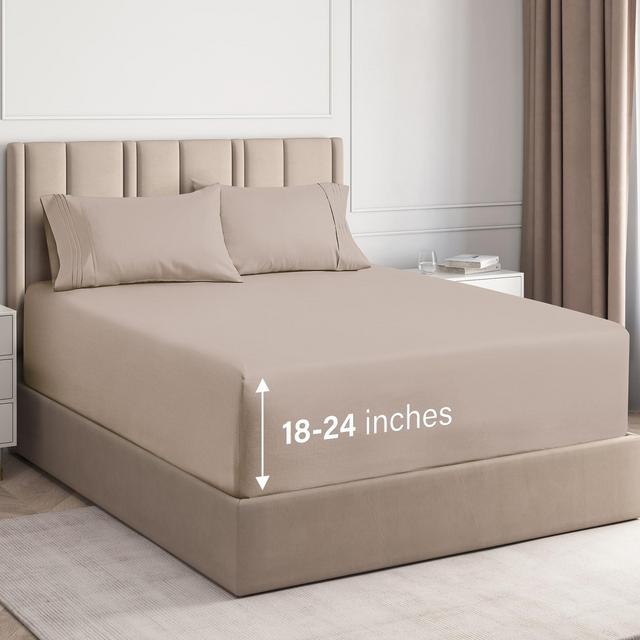CGK Linens 4 Piece Extra Deep Pocket Microfiber Sheet Set in Wheat, Size Queen