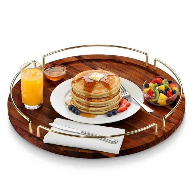 Round Serving Tray - Acacia | Serving Platter Snack Tray for Party Hosting - Trays for Serving Food, Charcuterie, Fruit Platter Tray for Parties, Appetizer Dishes & Dessert Trays