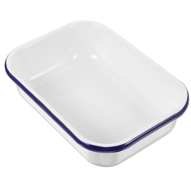 Kichvoe Enamel Baking Pan: Enamelware Roasting Pan Oblong Cake Dish Enameled Steel Baking Dish Lasagna Tray Rectangular Serving Tray Food Container White, 8.66 * 6.29 * 2.16inch