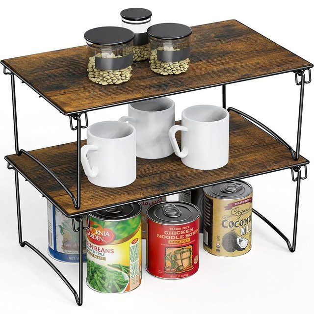 Deco Brothers Stackable Cabinet Shelf, 2 Pack, Rustic Brown