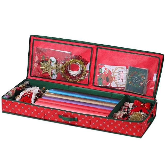 Seckon Wrapping Paper Storage Container Gift Wrapping Storage Box – Fits up to 40" Rolls, Under-Bed Wrapping Paper Organizer for Gift Wrapping, Bags, Ribbon, and Bows