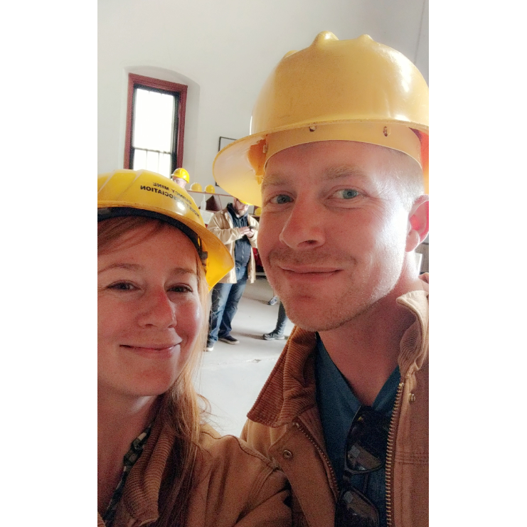 Matching hard hats at the Keweenaw Copper Mine tour