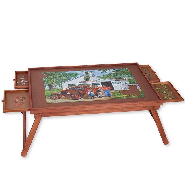 Bits and Pieces - Jumbo 1500 pc Wooden Puzzle Plateau Lounger w/ 4 Storage Drawers - Folding Jigsaw Puzzle Table