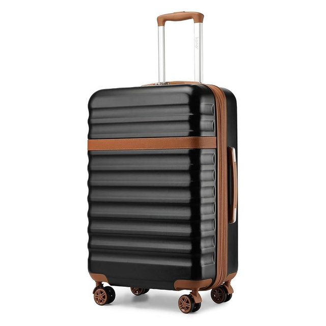 Kono Medium - Sized Checked Luggage, 24 - Inch Expandable with Spinner Wheels, TSA Lock, ABS + PC Lightweight Travel Suitcase with Larger Capacity and Lighter Weight, Black Brown