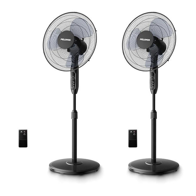 PELONIS 16'' Oscillating Pedestal Standing Fan with Remote Control 2 Packs, 3 Speeds Settings 7H Timer Ultra Quiet Adjustable Heights for Bedroom, Living Room, Home and Office