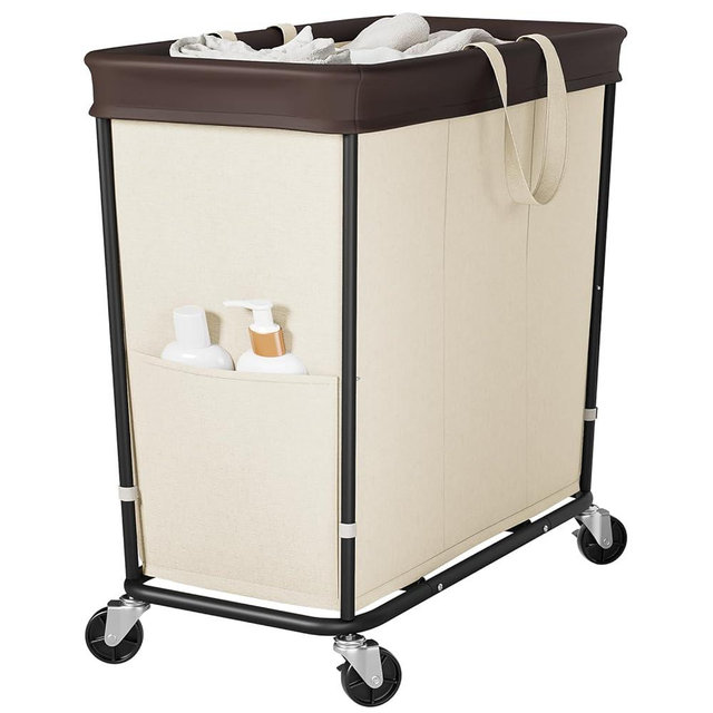 320L Laundry Basket with Wheels, 3-Section Rolling Hamper for Laundry, Extra Large Laundry Hamper with Wheels, Clothes Hamper Rolling Laundry Basket for Home, Bathrooms and Dorm(Beige)