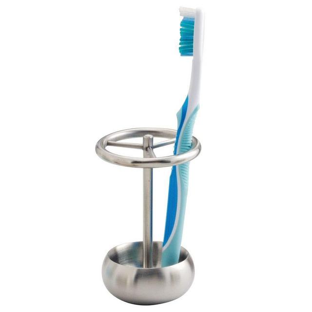 iDesign Nogu Metal Toothbrush Holder Stand for Bathroom Vanity, Countertops, Stainless Steel