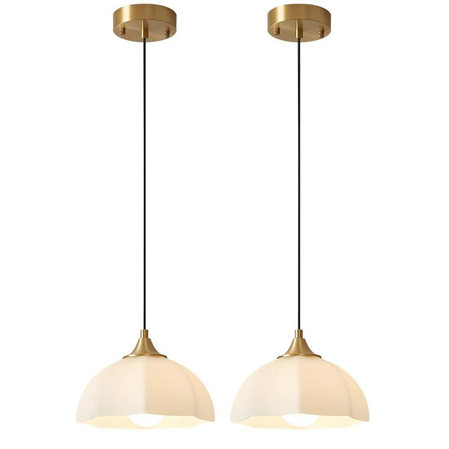 Magiroz Milk Glass Pendant Light Kitchen Island 2 Pack Mid Century Brushed Gold Dome Ceiling Hanging Light Fixtures Retro Hanging Lamp Set of 2 MPL17-2 GD