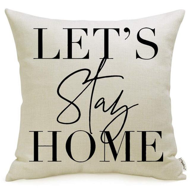 Meekio Farmhouse Pillow Covers with Let’s Stay Home Quote 18 x 18 for Farmhouse Décor Housewarming Gifts New Home Gifts