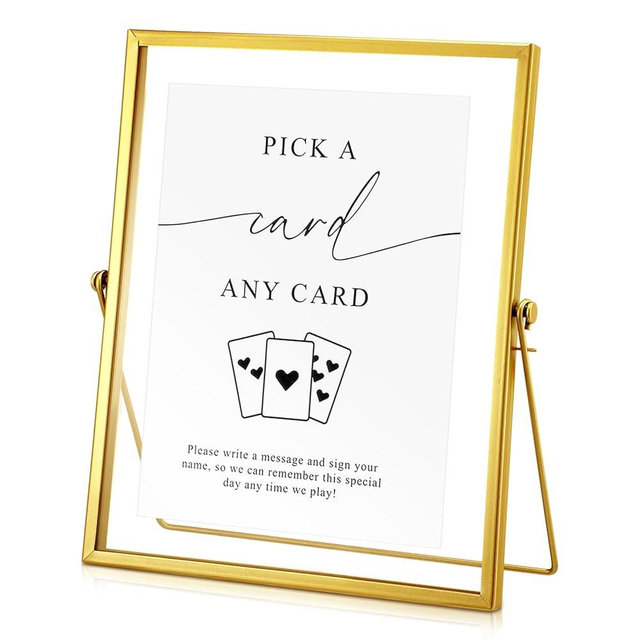 Wonderjune Please Sign Our Guestbook Sign for Wedding Playing Cards Guest Book Gold Floating Picture Frame Wedding Place Card Menu Holder 10x8 Inch(Card)