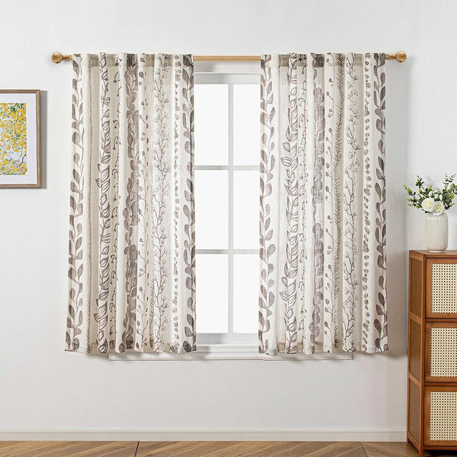 MEETSKY Boho Curtains 2 Panels Curtains 63 Inches Long Boho Linen Style Curtains for Living Room Semi-Sheer Back Tab Drapes Light Filtering Rod Pocket Window Curtains 2 Panels, Brown