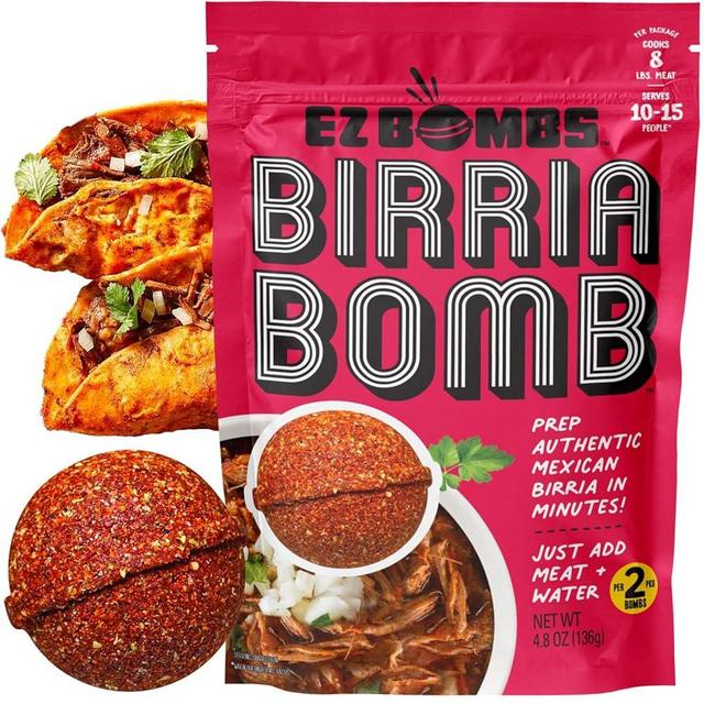 EZ Bombs Birria Bomb Seasoning, 2 Pack – Authentic Mexican Spice Mix for Tacos, Burritos, Nachos, and Quesadillas – Made with Real Chiles, Herbs, and Spices for Quick and Flavorful Meals