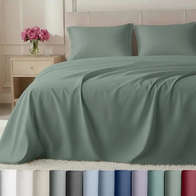 California Design Den Queen Sheet Set - 800 Thread Count, 100% Cotton Sateen Sheets, Deep Pockets, 4 Piece Bedsheet Set - Sage Green