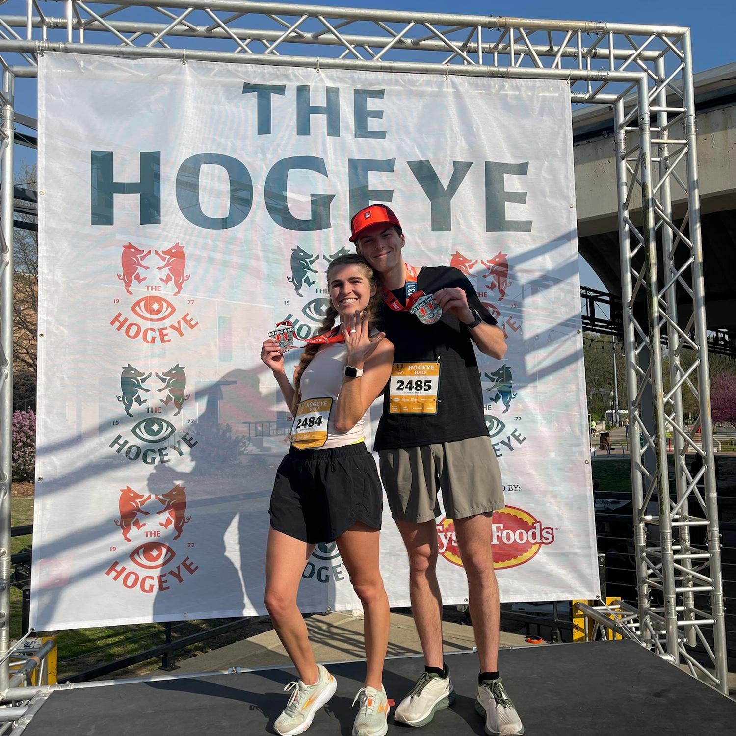 Fresh off the engagement high in April 2024 we ran our first half marathon “together” aka Jake placed in the top ten of the whole race and Ella ran in about 30 minutes later!