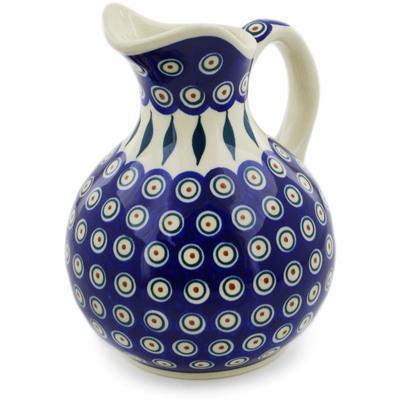 Polish Pottery 5 Cup Pitcher Peacock