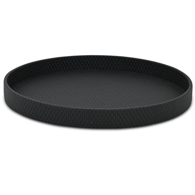 HomeRoots 15" Black Faux Wicker Round Serving Tray