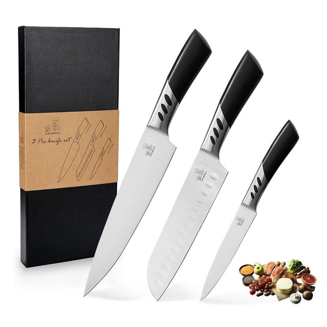 Knife Set,3PCS kitchen knives set， 8 Inch Chef Knife,7 Inch Santoku Knife,5 Inch Utility Knife for BBQ or gifts. high carbon Stainless Steel Knife Set ,Kitchen Gadgets for Women & Men with Gift Box