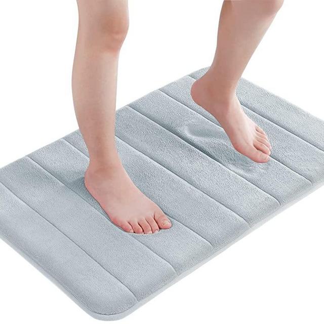 Yimobra Memory Foam Bath Mat Rug, 24 x 17 Inches, Comfortable, Soft, Super Water Absorption, Machine Wash, Non-Slip, Thick, Easier to Dry for Bathroom Floor Rugs, Silver