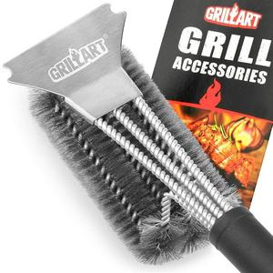 GRILLART Grill Brush and Scraper Best BBQ Brush for Grill, Safe 18" Stainless Steel Woven Wire 3 in 1 Bristles Grill Cleaning Brush for Weber Gas/Charcoal Grill, Gifts for Grill Wizard Grate Cleaner